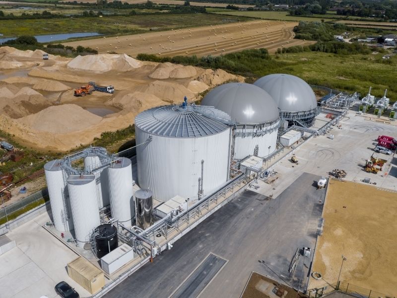 Aerial view of the Brocklesby Biogas anaerobic digestion facility in East Yorkshire
