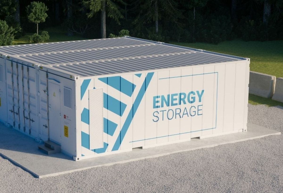 Containerised energy storage unit on a gravel site